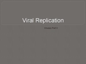 Viral Replication Viruses Part II Viral Replication It
