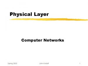 Physical Layer Computer Networks Spring 2000 John Kristoff