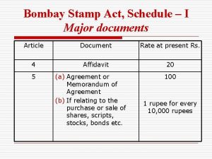 Bombay Stamp Act Schedule I Major documents Article