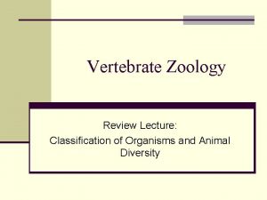 Vertebrate Zoology Review Lecture Classification of Organisms and