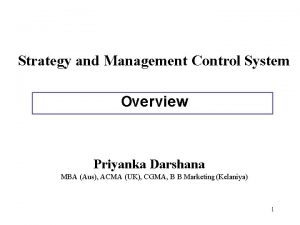 Strategy and Management Control System Overview Priyanka Darshana