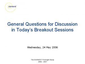 Breakout session questions