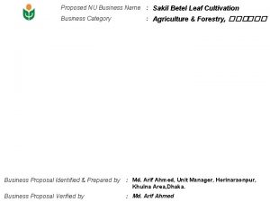 Proposed NU Business Name Sakil Betel Leaf Cultivation