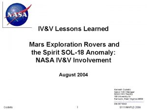 IVV Lessons Learned Mars Exploration Rovers and the