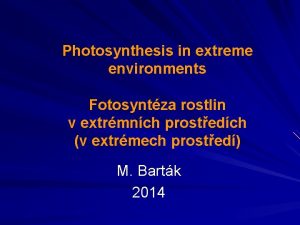 Photosynthesis in extreme environments Fotosyntza rostlin v extrmnch