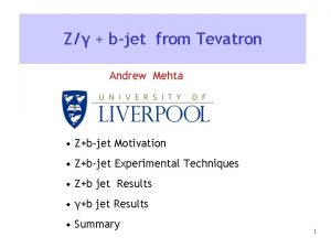 Z bjet from Tevatron Andrew Mehta Zbjet Motivation