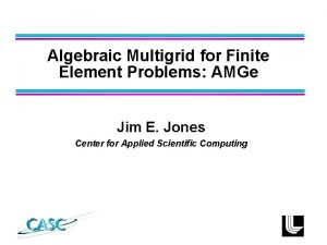 Algebraic Multigrid for Finite Element Problems AMGe Jim