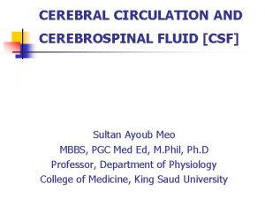 CEREBRAL CIRCULATION AND CEREBROSPINAL FLUID CSF Sultan Ayoub