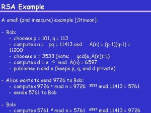 RSA Example A small and insecure example Stinson