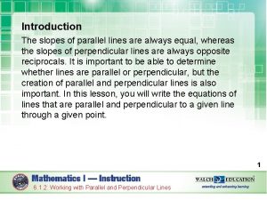 Introduction The slopes of parallel lines are always