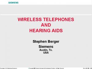 Presentation To EU Ministerial Conference WIRELESS TELEPHONES AND