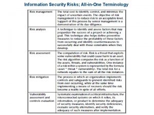 Information Security Risks AllinOne Terminology Information Security Risk