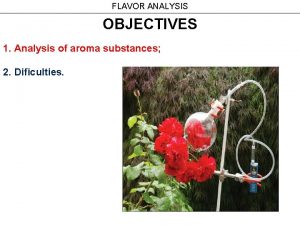 FLAVOR ANALYSIS OBJECTIVES 1 Analysis of aroma substances
