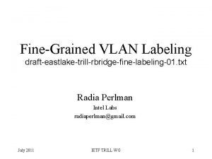 FineGrained VLAN Labeling drafteastlaketrillrbridgefinelabeling01 txt Radia Perlman Intel
