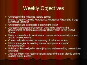 Weekly Objectives l l l l Understand the