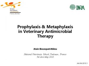 ECOLE NATIONALE VETERINAIRE TOULOUSE Prophylaxis Metaphylaxis in Veterinary