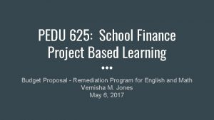 PEDU 625 School Finance Project Based Learning Budget