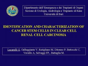 Dipartimento dellEmergenza e dei Trapianti di Organi Sezione