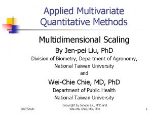 Applied Multivariate Quantitative Methods Multidimensional Scaling By Jenpei