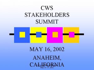 CWS STAKEHOLDERS SUMMIT MAY 16 2002 ANAHEIM CALIFORNIA