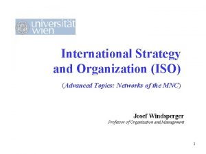 International Strategy and Organization ISO Advanced Topics Networks