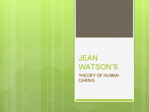 JEAN WATSONS THEORY OF HUMAN CARING Jean Watsons JEAN WATSONS THEORY OF HUMAN CARING Jean Watsons