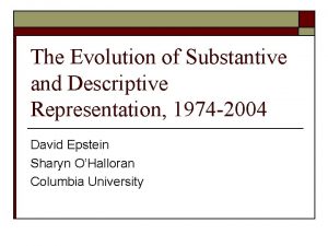 The Evolution of Substantive and Descriptive Representation 1974