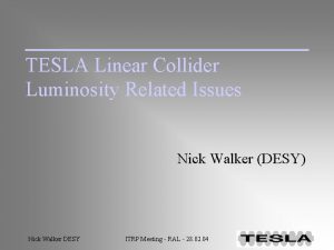 TESLA Linear Collider Luminosity Related Issues Nick Walker