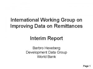 International Working Group on Improving Data on Remittances