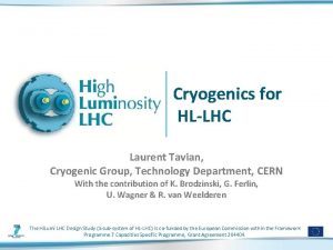 Cryogenics for HLLHC Laurent Tavian Cryogenic Group Technology