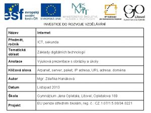 Nzev Internet Pedmt ronk ICT sekunda Tematick oblast