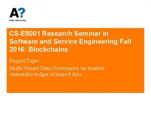 CSE 5001 Research Seminar in Software and Service