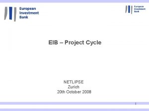 EIB Project Cycle NETLIPSE Zurich 20 th October