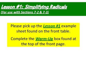 Lesson 1: simplifying radicals