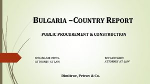 BULGARIA COUNTRY REPORT PUBLIC PROCUREMENT CONSTRUCTION BOYAN IVANOV