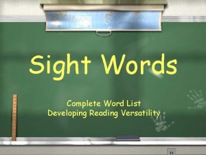 Sight Words Complete Word List Developing Reading Versatility