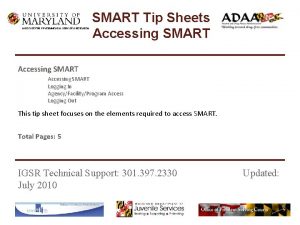 INSTITUTE FOR GOVERNMENTAL SERVICE RESEARCH SMART Tip Sheets