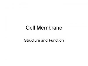 Cell Membrane Structure and Function Function of the