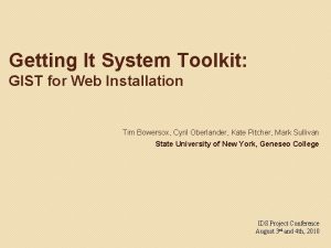 Getting It System Toolkit GIST for Web Installation