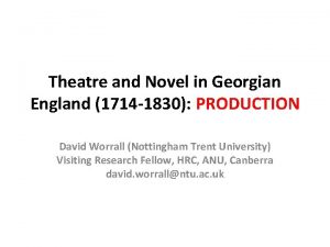 Theatre and Novel in Georgian England 1714 1830