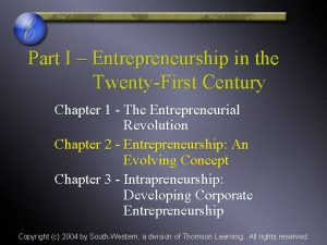 Part I Entrepreneurship in the TwentyFirst Century Chapter