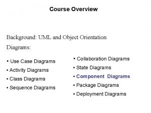 Course Overview Background UML and Object Orientation Diagrams