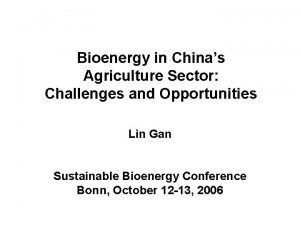 Bioenergy in Chinas Agriculture Sector Challenges and Opportunities