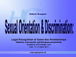 Helmut Graupner Legal Recognition of SameSex Relationships National
