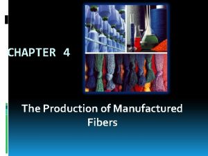 CHAPTER 4 The Production of Manufactured Fibers Why