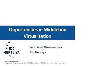 Opportunities in Middlebox Virtualization Prof Anat BremlerBarr IDC