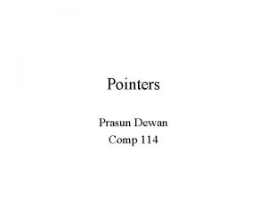 Pointers Prasun Dewan Comp 114 Pointers Primitive values