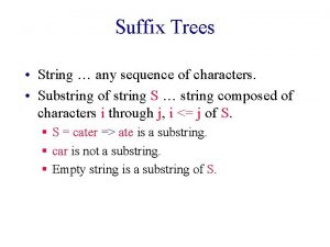 Suffix Trees String any sequence of characters Substring