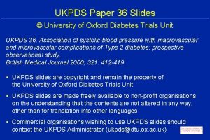 UKPDS Paper 36 Slides University of Oxford Diabetes