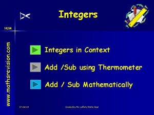 Integers www mathsrevision com NUM Integers in Context